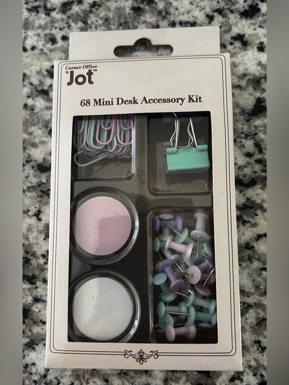 Jot 68-Piece Mini Desk Accessory Kit in Pastel Mint, Lavender & Pink